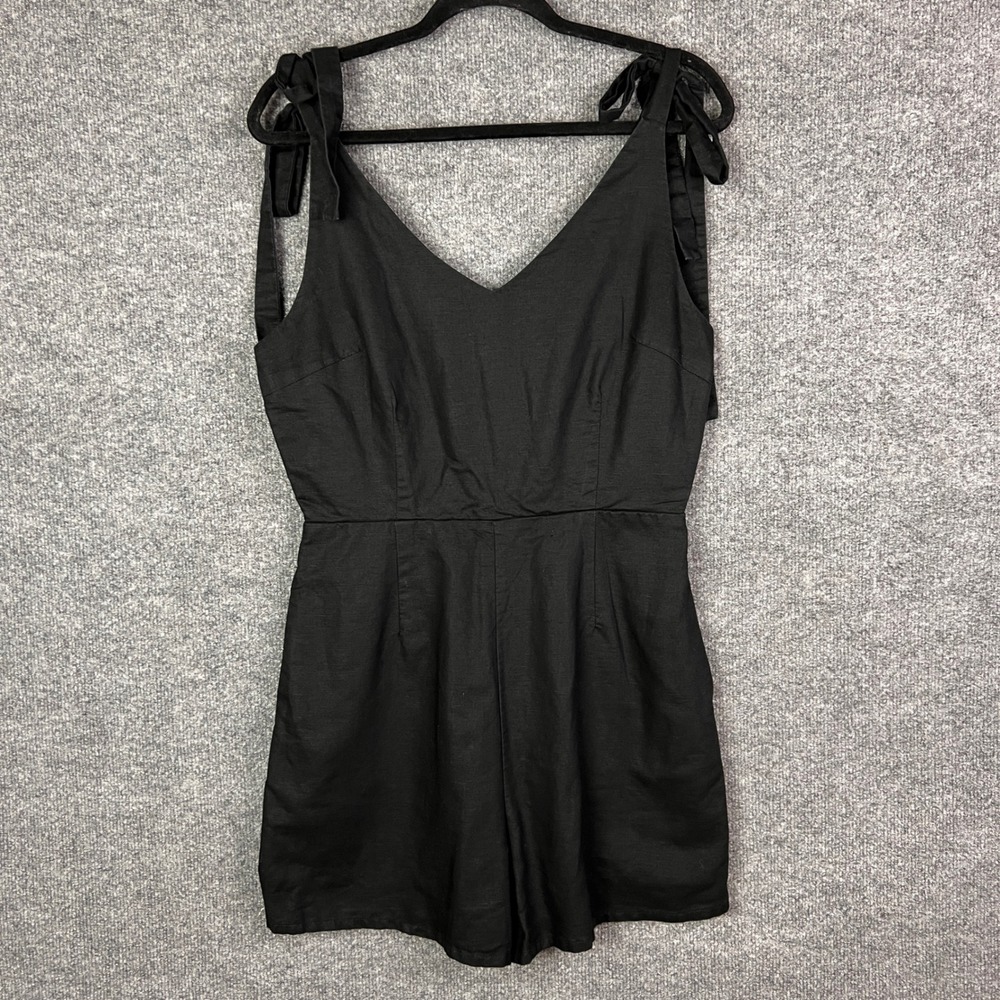 Capulet Black V Neck Romper Tie Strap‎ Sleeveless Casual Jumpsuit Small Linen